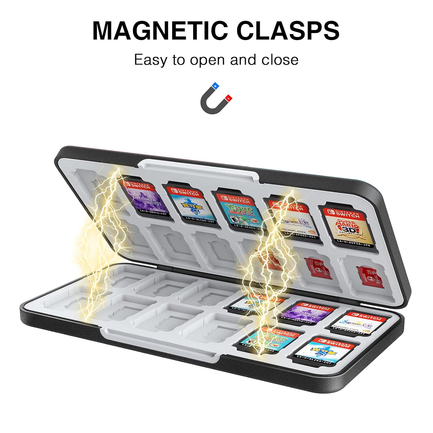 HEIYING Switch Game Card Case for Switch 2 & OLED & Lite,Portable Black Memory Storage Holder with 24 Game Card Slots and 24 Micro SD Cards Slots for Easy carrying - Image 3