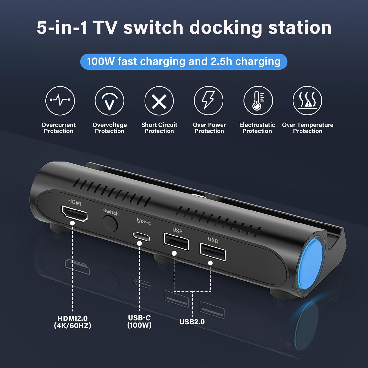 Switch Dock for Nintendo Switch/Switch OLED, Portable Switch Docking Station with 4K HDMI Output/USB3.0 Port, Replacement for Official Switch Dock(Incompatible with Nintendo Switch2) - Image 2