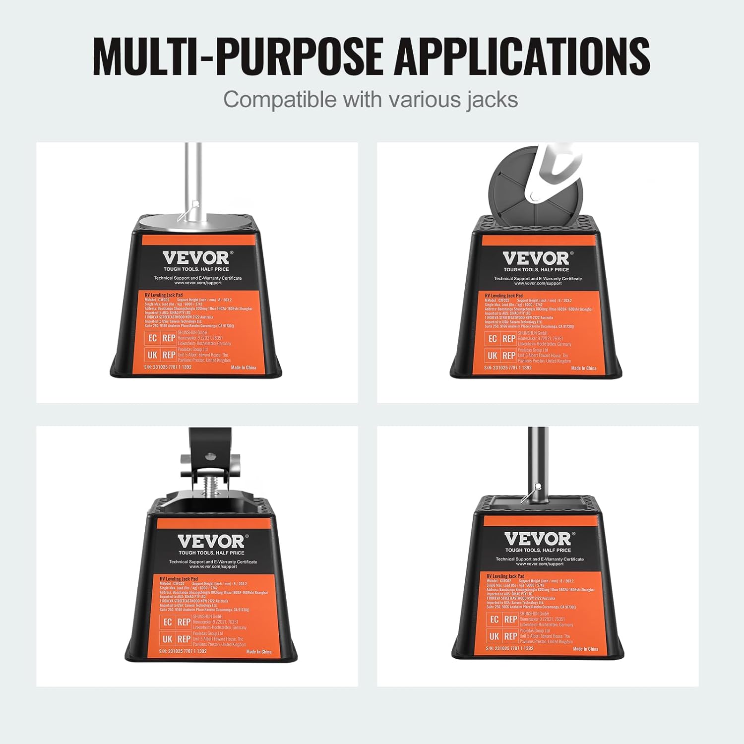 VEVOR Trailer Jack Block, 6000 lbs Capacity per RV Leveling Block, Polypropylene RV Camper Stabilizer Blocks, RV Travel Accessories Use for Any Tongue Jack, Post, Foot, 5th Wheels, 4-Pack - Image 3