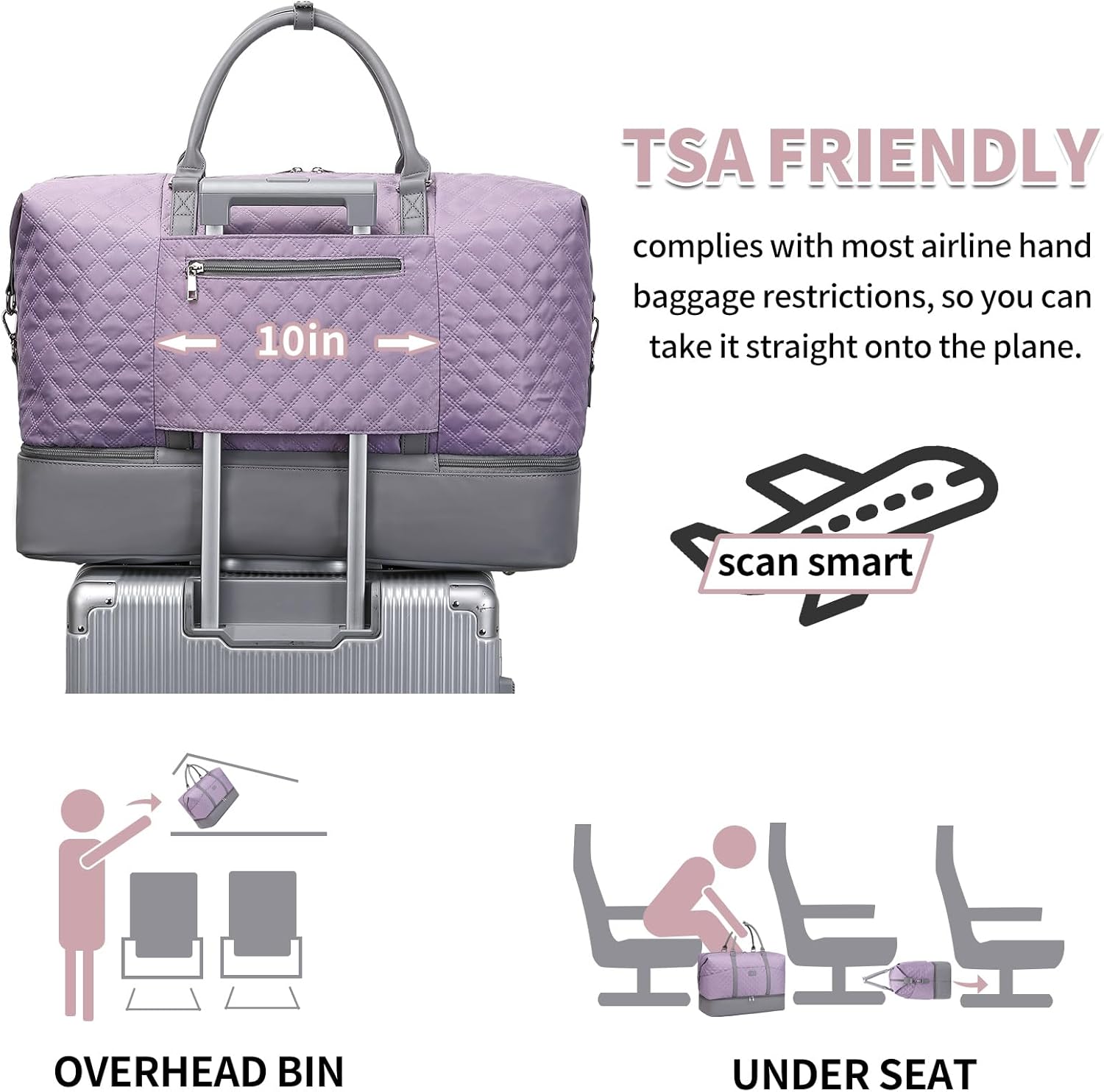 Weekender Bag, Large Travel Duffel Bag for Women, Carry on Overnight Bag with Shoe Compartment and Toiletry Bags - Image 5