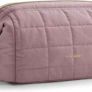BAGSMART Makeup Bag Travel Cosmetic Bag, Puffy Padded Make Up Bags for Women Makeup Organizer Case, Wide-open Pouch Purse Travel Essentials Toiletries Accessories Brushes, Grayish Purple