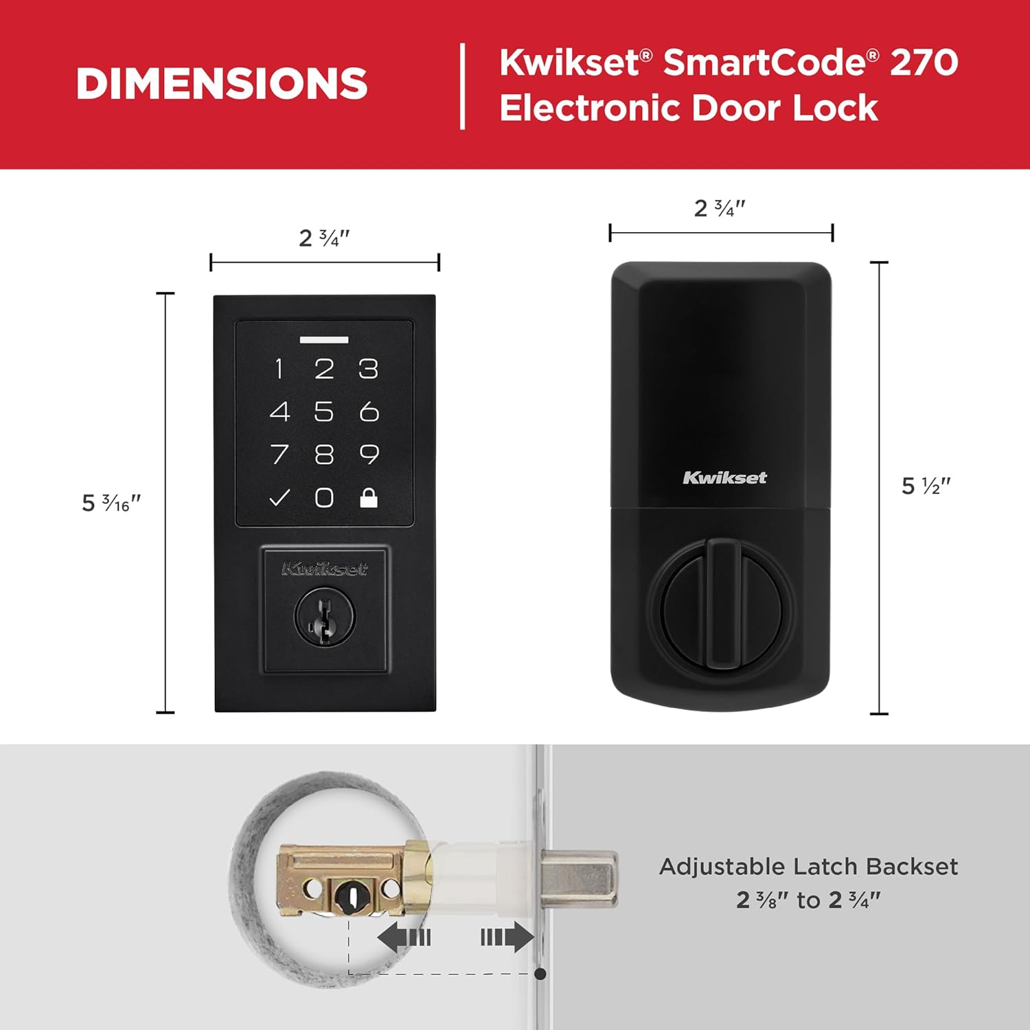 Kwikset SmartCode 270 Keyless Entry Electronic Touchpad Deadbolt Door Lock with Auto-Lock, Custom User Codes, Advanced Security in Matte Black Contemporary - Image 9