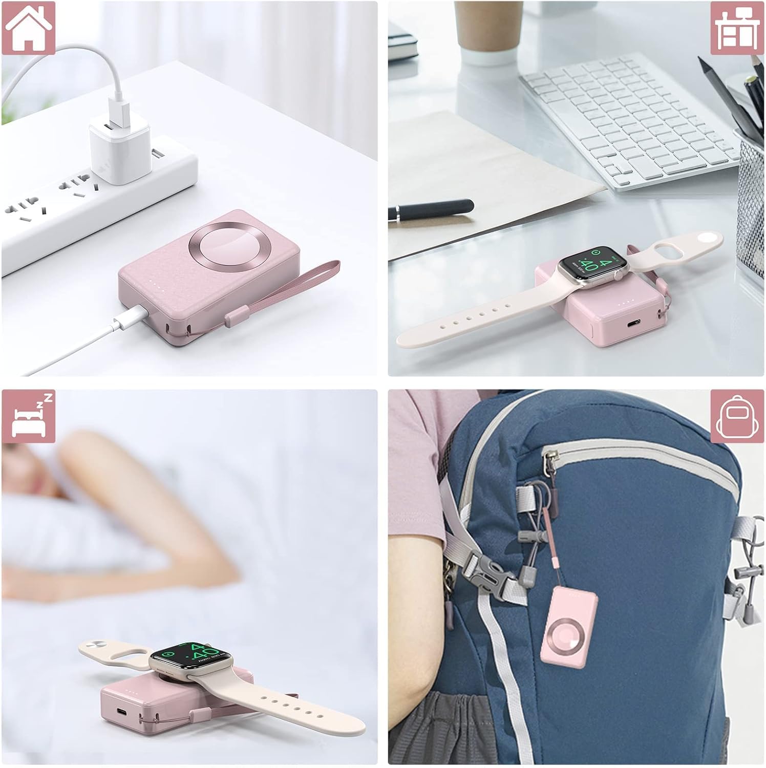 LVFAN Portable Charger for Apple Watch, 4000mAh iWatch Charger Power Bank Wireless Battery Pack Magnetic Travel Smart Watch Charger for Apple Watch Series 10 9 8 7 6 5 4 3 2 1 SE Ultra 2 Ultra (Pink) - Image 9