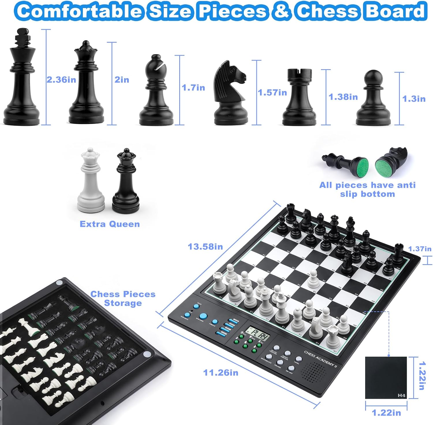 LC2B Advanced Electronic Chess Set with ELO 2200+ Engine & Talking AI Tutor, Comfortable Size Electronic Chess Board Perfect for Chess Lovers, Smart Computer Chess Game Set with Strong Magnet(Black) - Image 6