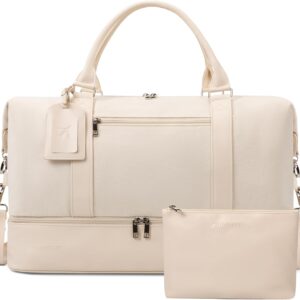 Oeihuivt Weekender Bags for Women - 21 Inch Large Travel Duffel Bag 2-Piece Set with Shoe Compartment, Heavy-Duty Canvas Leather Carry On Overnight Tote