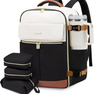 LOVEVOOK Travel Backpack for Women, TSA Carry On Backpack Flight Approved Luggage, 40L Water Resistant Personal Item Daypack Large Weekender Bag fit 17 inch Laptop with 3 Cubes, Beige-black-brown