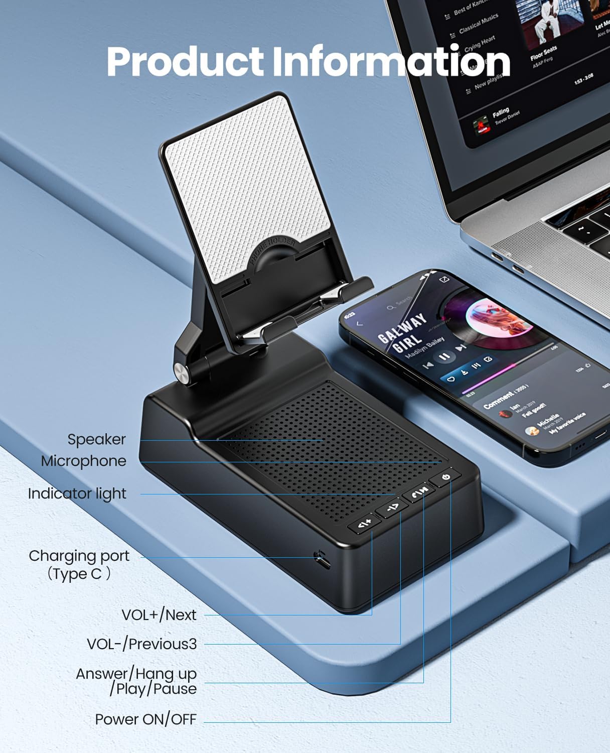 Gifts for Men Women, Phone Stand with Bluetooth Speaker, HD Surround Sound Speaker, Compatible with all iPhone/Android phones iPad Kindle, Cool Gadget Gift for Men Women Dad Mom Christmas Birthday - Image 2