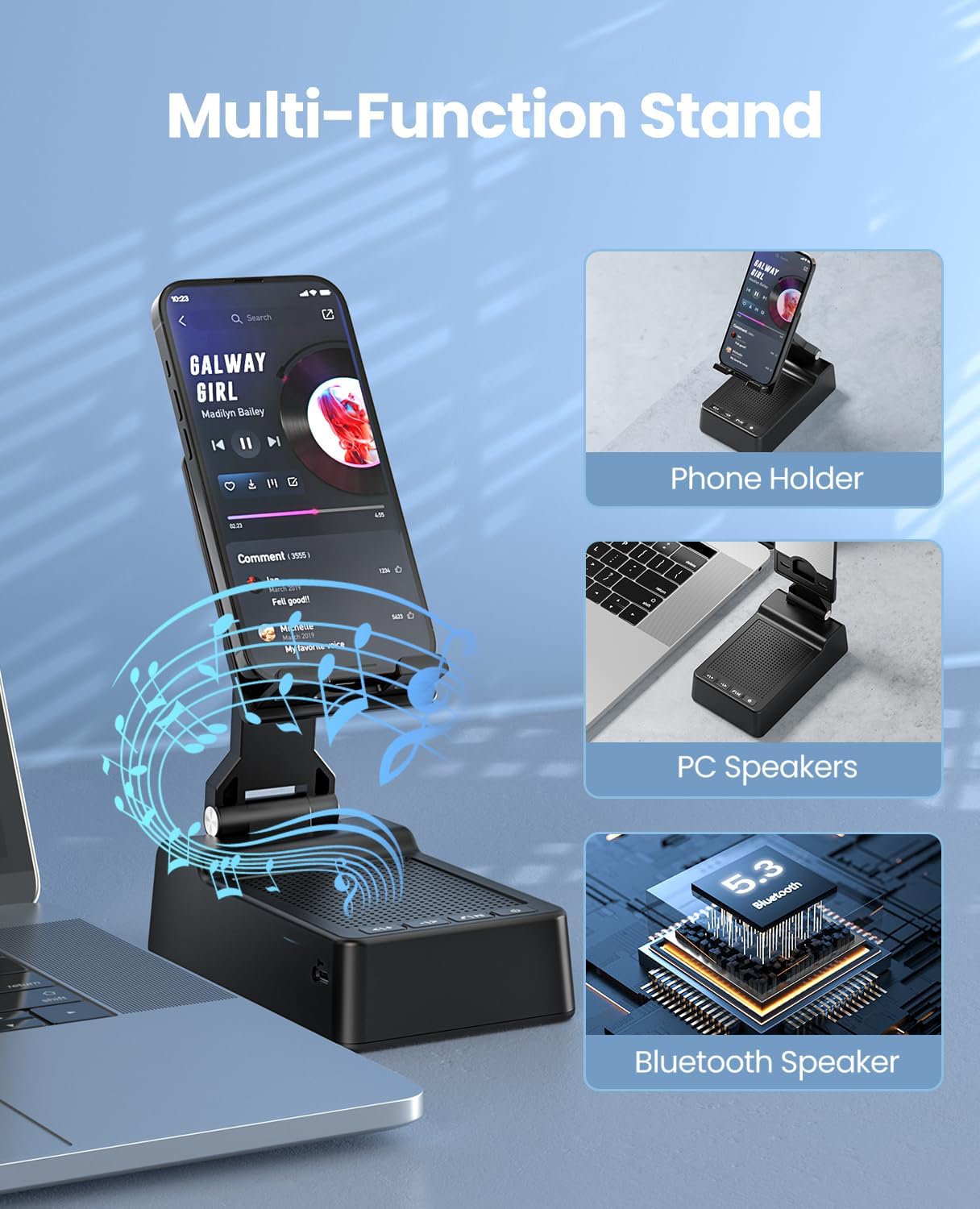 Gifts for Men Women, Phone Stand with Bluetooth Speaker, HD Surround Sound Speaker, Compatible with all iPhone/Android phones iPad Kindle, Cool Gadget Gift for Men Women Dad Mom Christmas Birthday - Image 3