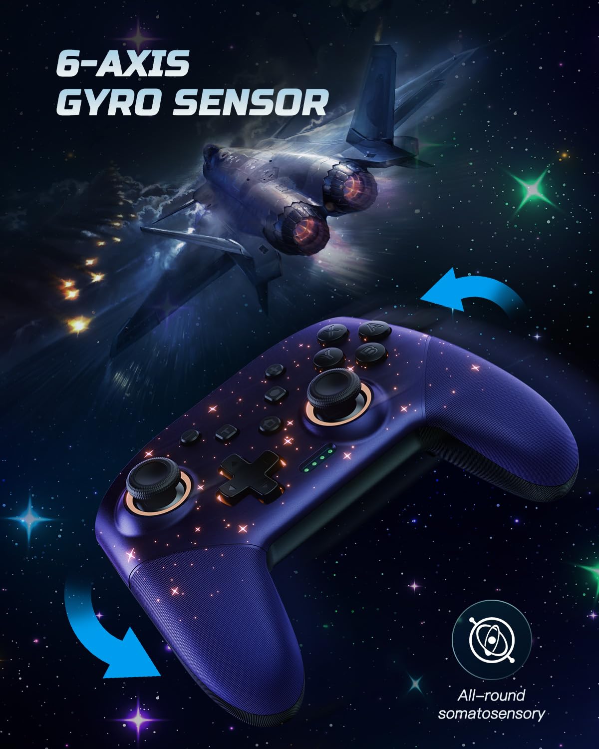 VOYEE Switch Controller, LED Star Wireless Pro Controllers Compatible with Switch 2/Lite/OLED, Multi-Platform Windows PC with 9 Colors Colorful RGB Lights/Programmable/Vibration/Turbo/Wakeup - Image 5