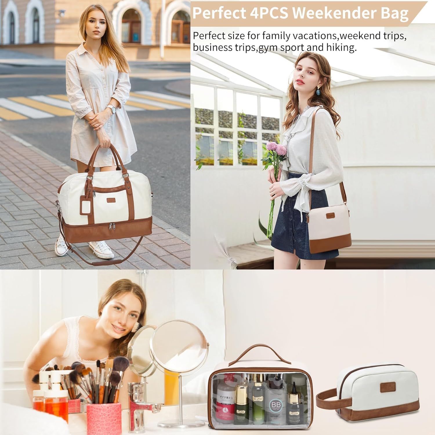 Wogarl Weekender Bags for Women Large Overnight Bag Weekend Travel Duffel Bag Carry on Shoulder with Shoe Compartment Toiletry Bag for Travel Business Gym - Image 2