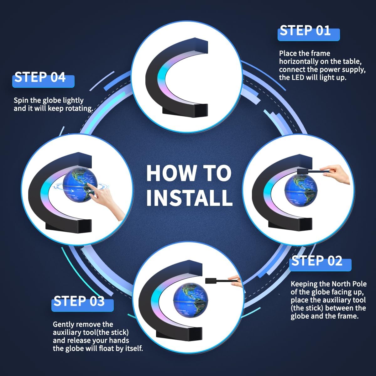 Magnetic Levitating Floating Globe with LED Lights, Cool Gadgets C Frame Globe Lamp for Men Father Husbands Boys Girls and Kids, Cool Tech Gift for Office Home Bookshelf Desk Decor - Image 3