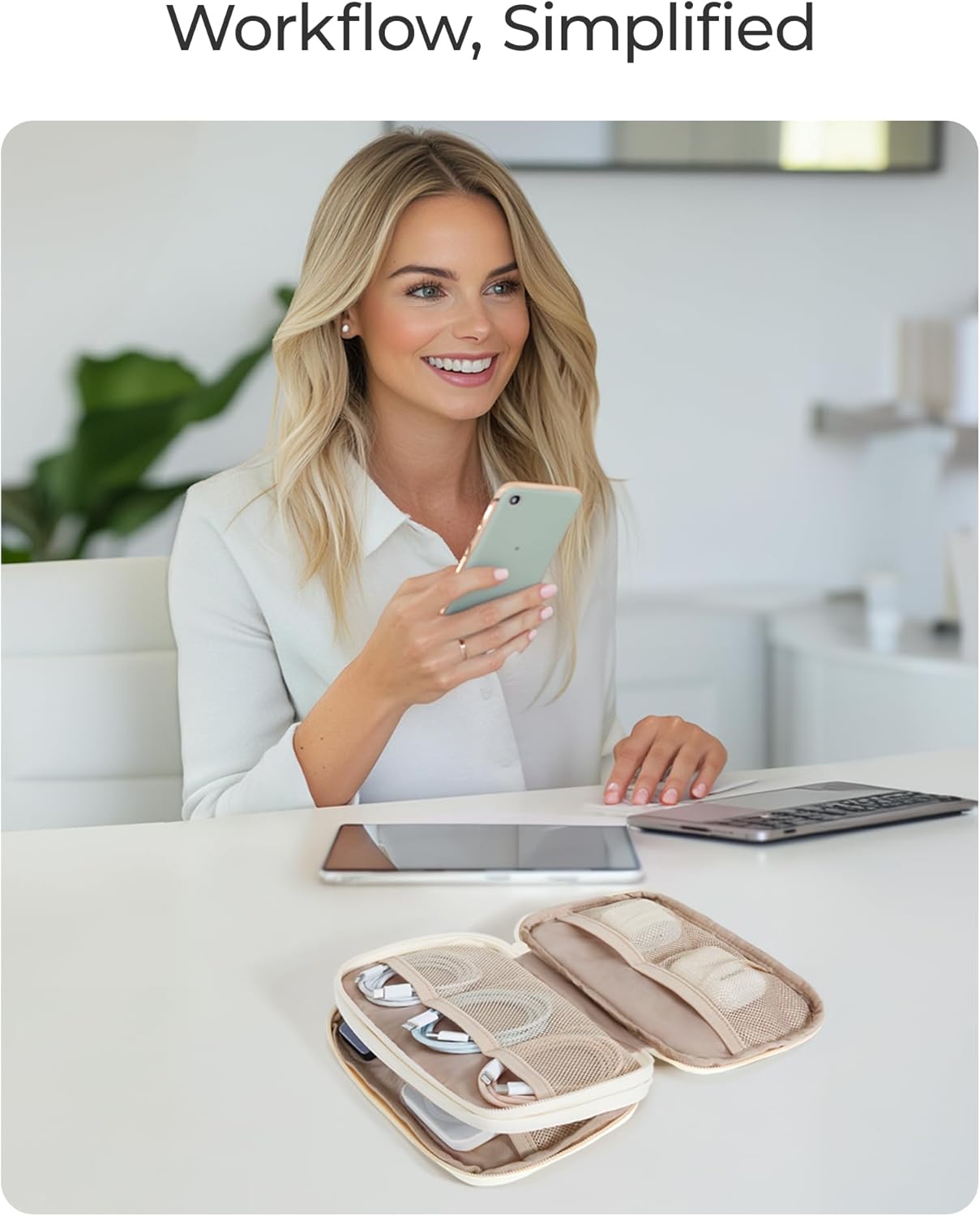 BAGSMART Electronics Organizer Travel Case, Cord Storage for Chargers Cables Phones, Compact Tech Accessories Pouch, Beige - Image 6