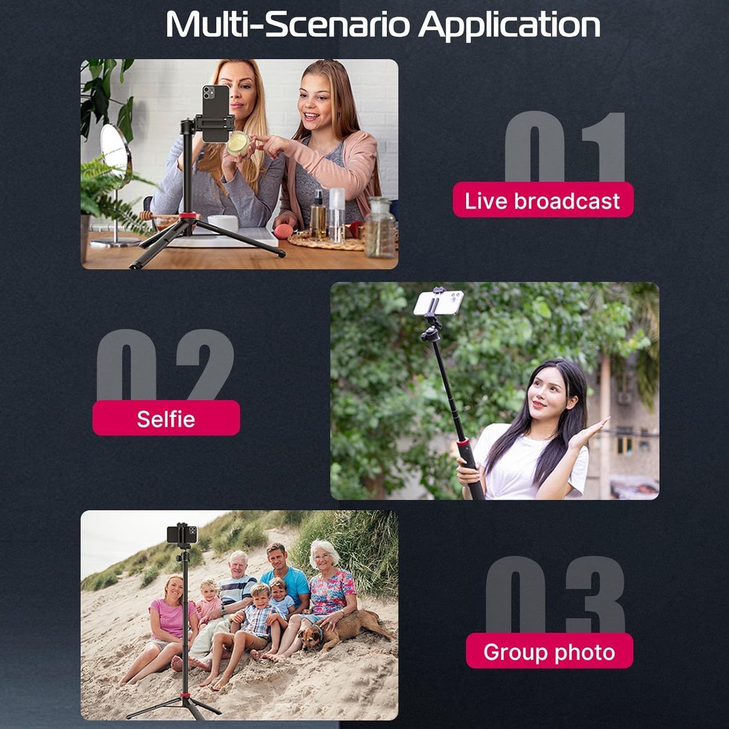 ULANZI MT-44 Extendable Phone Tripod, 59" Selfie Stick Vlog Stand with 2 in 1 Phone Clip, 360° Ball Head Camera Tripod for iPhone Sony DJI Osmo Nano Action Camera, Lightweight for Travel - Image 5