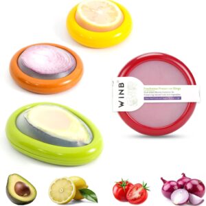Winb Set of 4 Reusable Fruit and Veggie Savers - Ideal for Avocados, Tomatoes, Apples, Garlic, Onions, and More