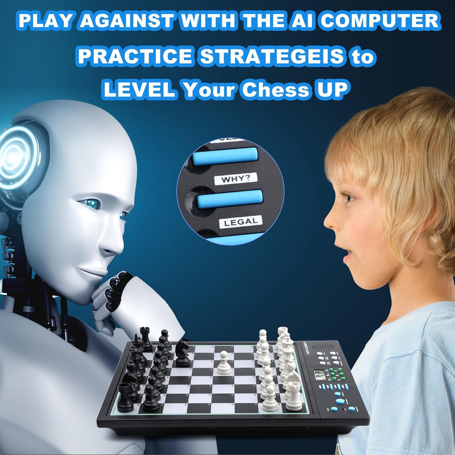 LC2B Advanced Electronic Chess Set with ELO 2200+ Engine & Talking AI Tutor, Comfortable Size Electronic Chess Board Perfect for Chess Lovers, Smart Computer Chess Game Set with Strong Magnet(Black) - Image 5
