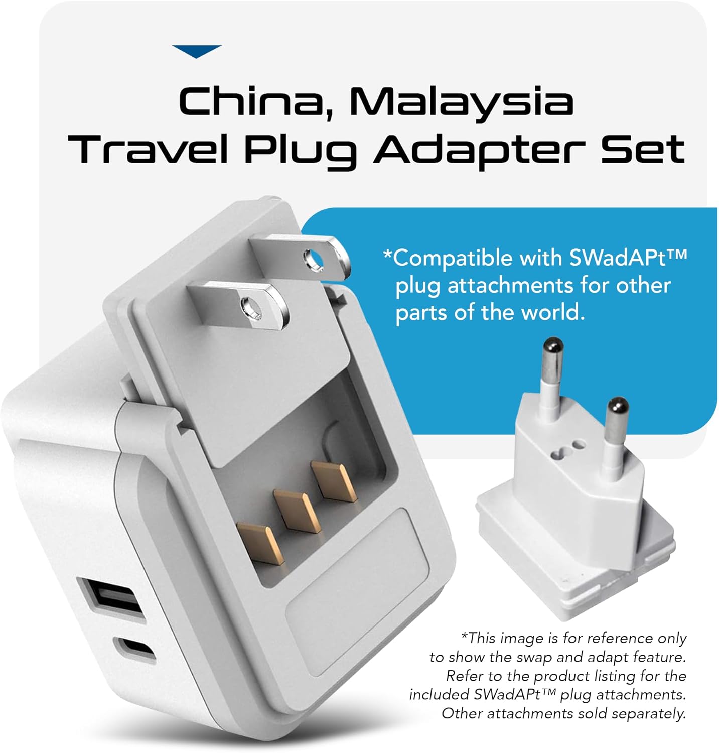 Ceptics China, Malaysia Power Adapter Travel Set, 20W PD & QC, Safe Dual USB & USB-C 3.1A–2 USA Outlet - Compact-Use in Hong Kong, Kuwait, Singapore, Iraq - Includes Type G, I, C SWadAPt Attachments - Image 5