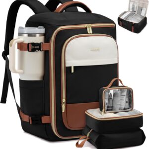 LOVEVOOK 40L Travel Backpack Carry on Flight Approved,Personal Item Bag with 3 Packing Cubes, Travel Backpack Bag for Women Fits 17" Laptop, Water-resistant Carry On Backpack for Airplanes