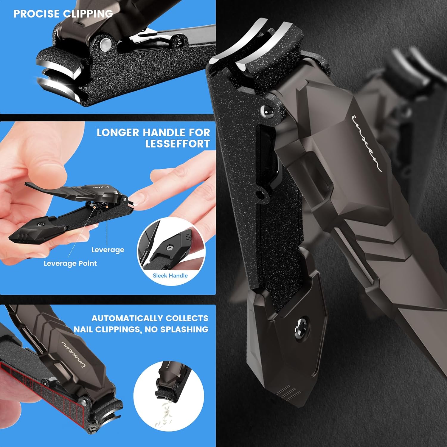 Nail Clippers for Men with Catcher – No Splash, Self-Collecting Premium Steel Clippers for Fingernails & Toenails, Ideal Gifts for Men& Grooming Gifts, Great Gadget & Stocking Stuffer Gift - Image 3