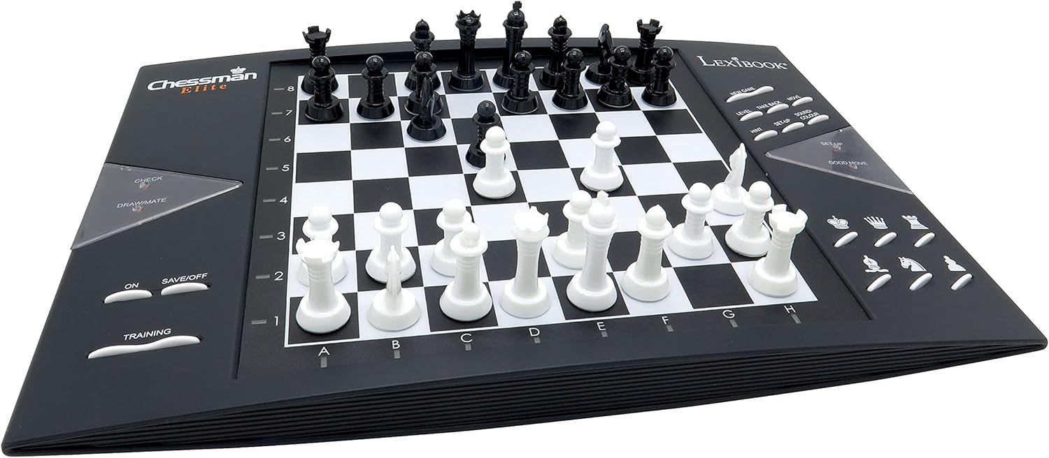 Lexibook Chessman® Elite Interactive Electronic Chess Game +, 64 Levels of Difficulty, LEDs, Family Child Board Game, Black/White, CG1300US