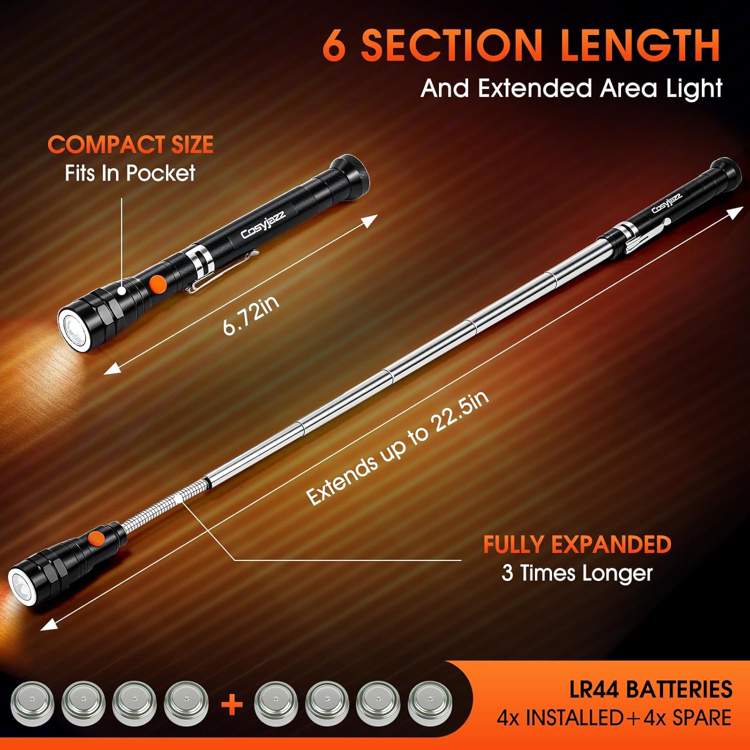 Magnetic Pickup Tool, Cosyjazz Magnetic Flashlight Telescoping Magnet with LED Flashlight and Extendable Neck, Cool Gadget Birthday Gifts for Men, Dad, Husband, Mechanic, Tech, Handyman - Image 3