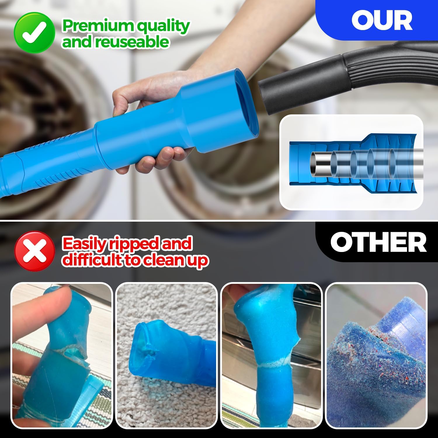 Holikme Dryer Vent Cleaner Kit Dryer Lint Vacuum Attachment Brush, Lint Remover, Dryer Vent Vacuum Hose Replacement Parts,Duct Cleaning,Blue - Image 2