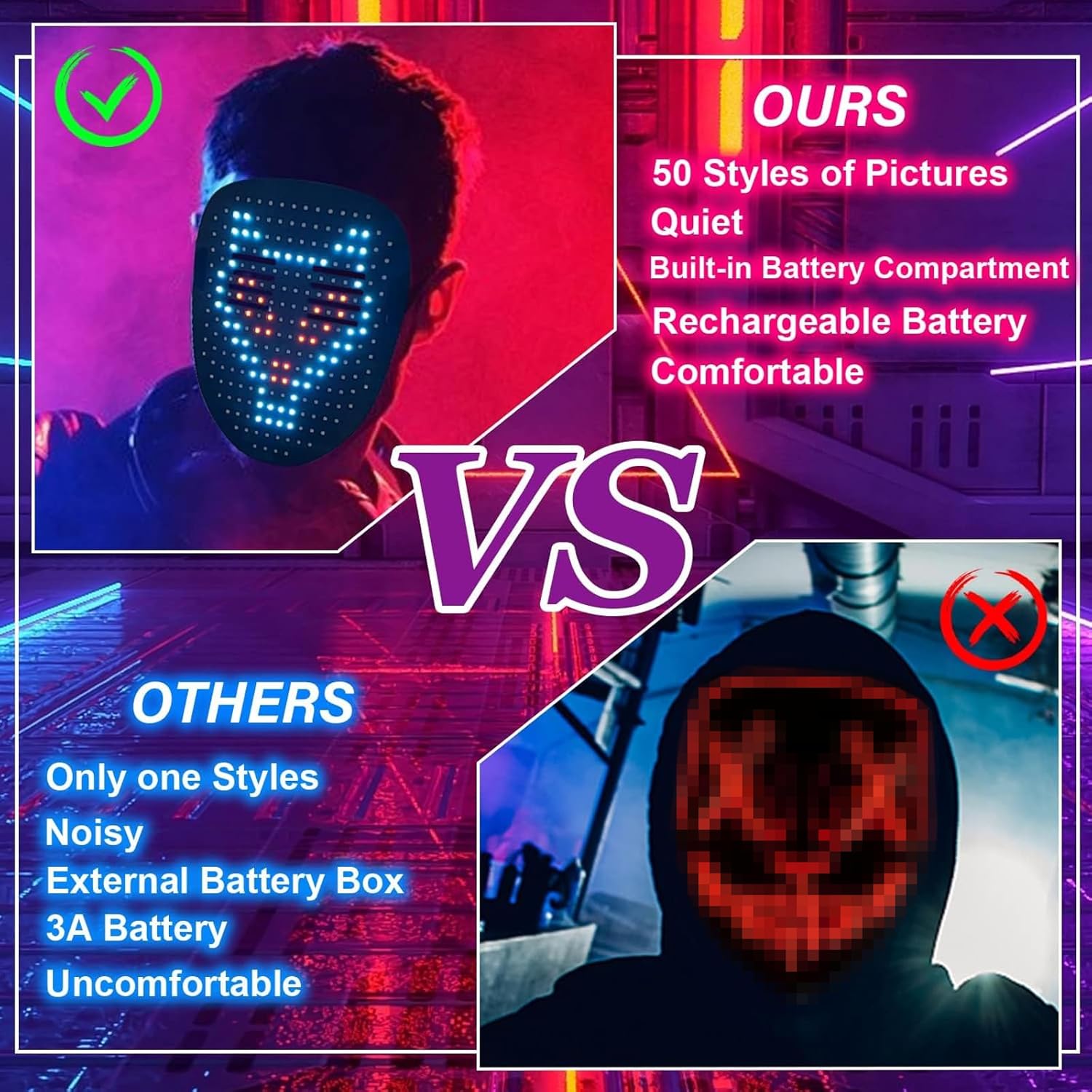 Depointer Life Led Mask with Gesture Sensing,Unisex LED Lighted Face Transforming Mask for Costume Cosplay Party Masquerade - Image 2