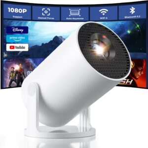 CLOKOWE Mini Projector with WiFi and Bluetooth, Built-in Apps, Smart Portable Projector with 180° Rotation, Auto Keystone, Support 1080P, Compatible with HDMI/USB/TV Stick/Smartphone/Laptop