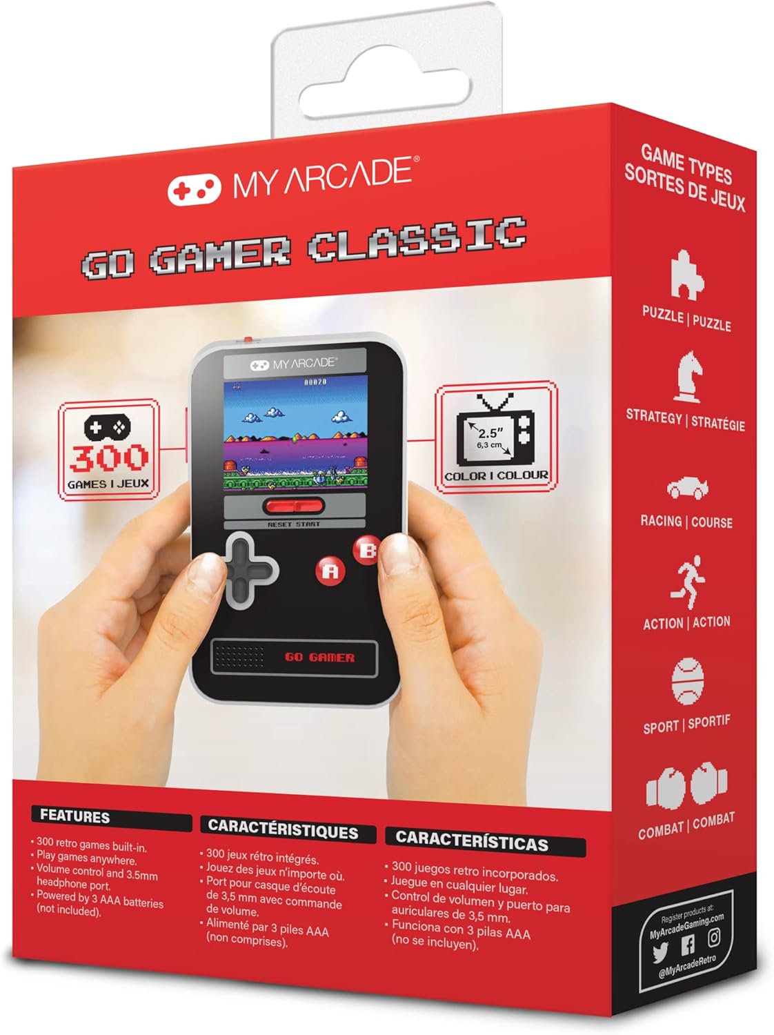 My Arcade Go Gamer Classic-RED: Portable Electronic Game Console with 300 Games, Full Color 2.5" Screen-Fun for The Whole Family (DGUN-3909) - Image 6