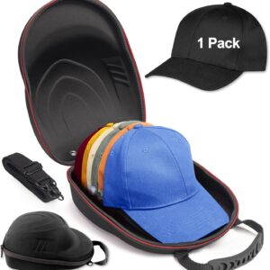 Hat Travel Case for Baseball Caps,Hard Hat Carrier Storage Case with 1 Pack Black Baseball Cap and Adjustable Shoulder Strap, Hat Organizer Holder Bag for 6 Baseball Caps for Men and Women - Black