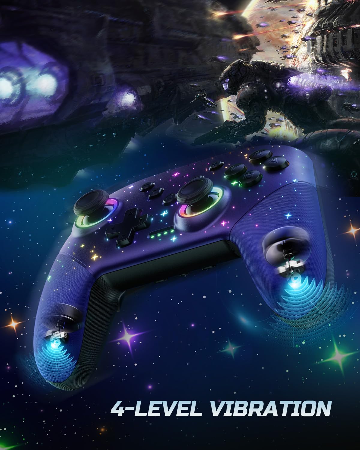 VOYEE Switch Controller, LED Star Wireless Pro Controllers Compatible with Switch 2/Lite/OLED, Multi-Platform Windows PC with 9 Colors Colorful RGB Lights/Programmable/Vibration/Turbo/Wakeup - Image 6