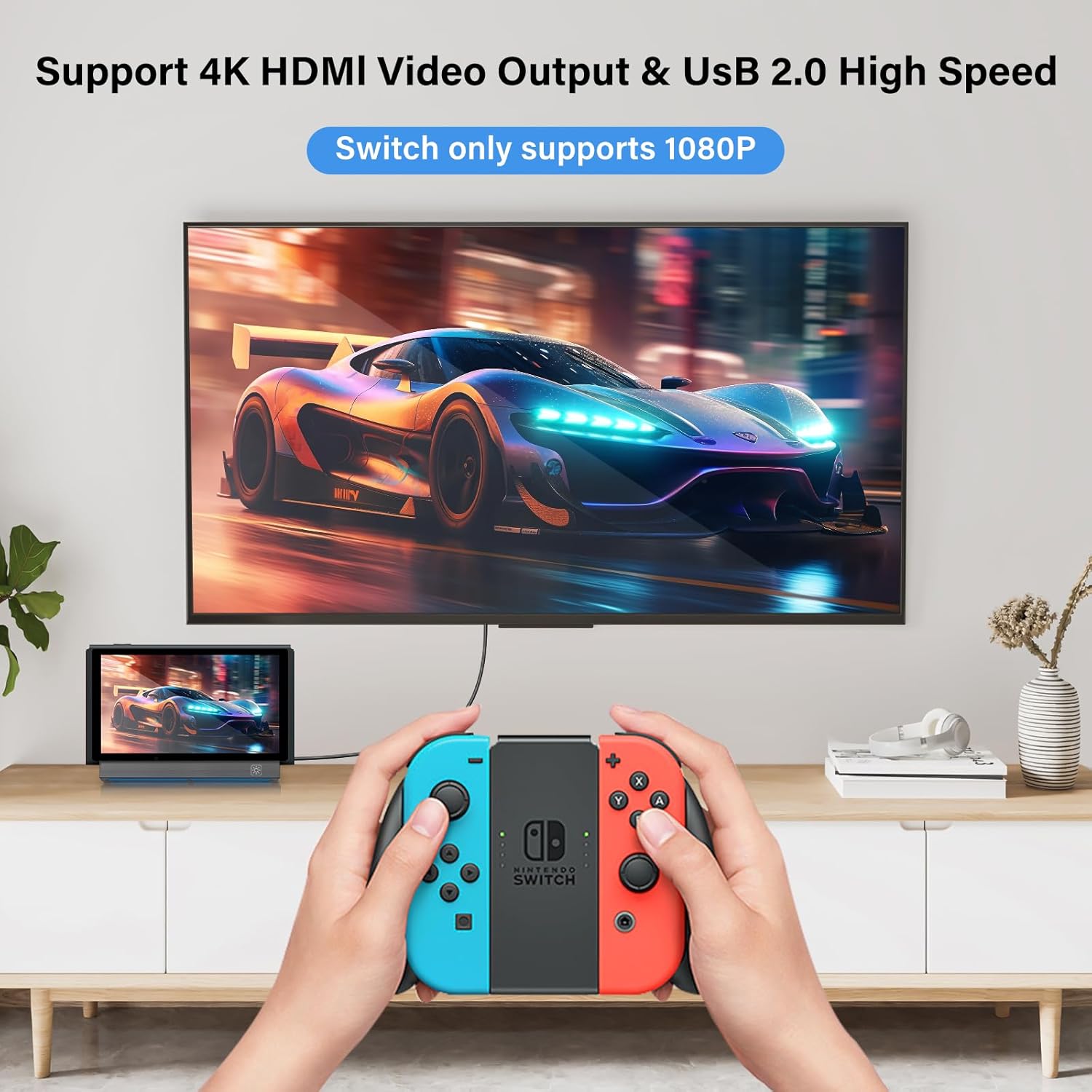 Switch Dock for Nintendo Switch/Switch OLED, Portable Switch Docking Station with 4K HDMI Output/USB3.0 Port, Replacement for Official Switch Dock(Incompatible with Nintendo Switch2) - Image 6