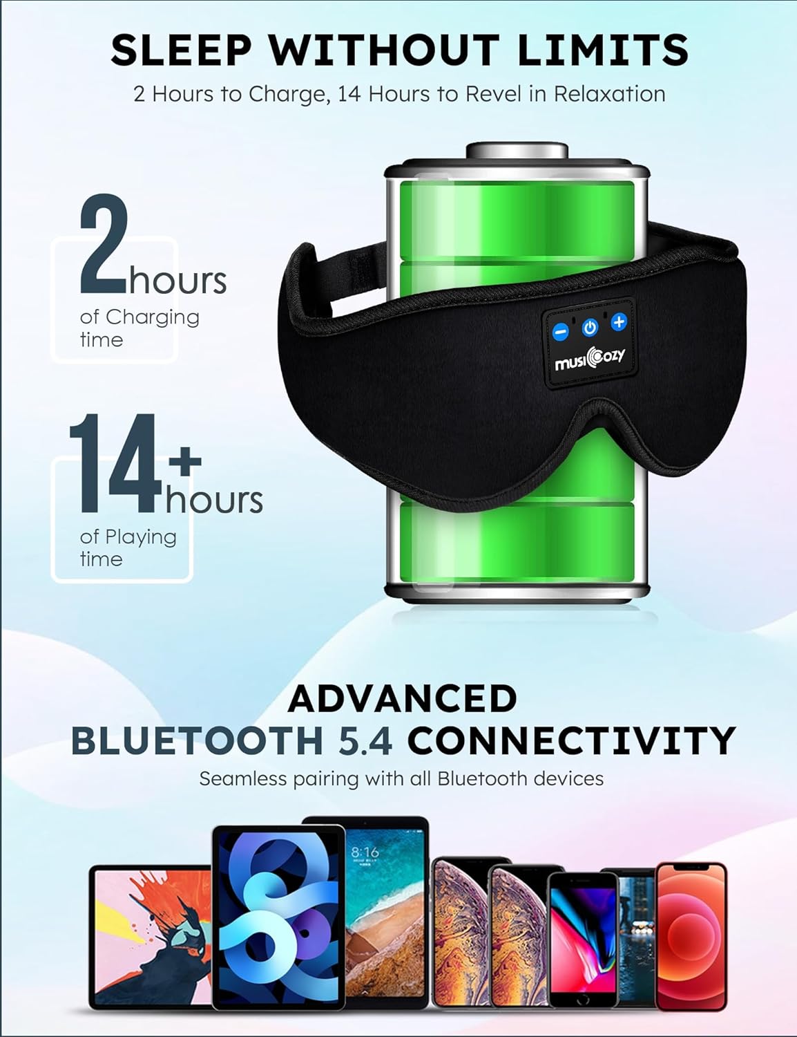 MUSICOZY Sleep Headphones, Bluetooth 5.4 Sleep Mask Headband Headphones Sleeping Eye Mask, Wireless Music Earbuds Earphones with HD Stereo Speakers for Side Sleepers, Cool Gadgets Unique Gift - Image 3