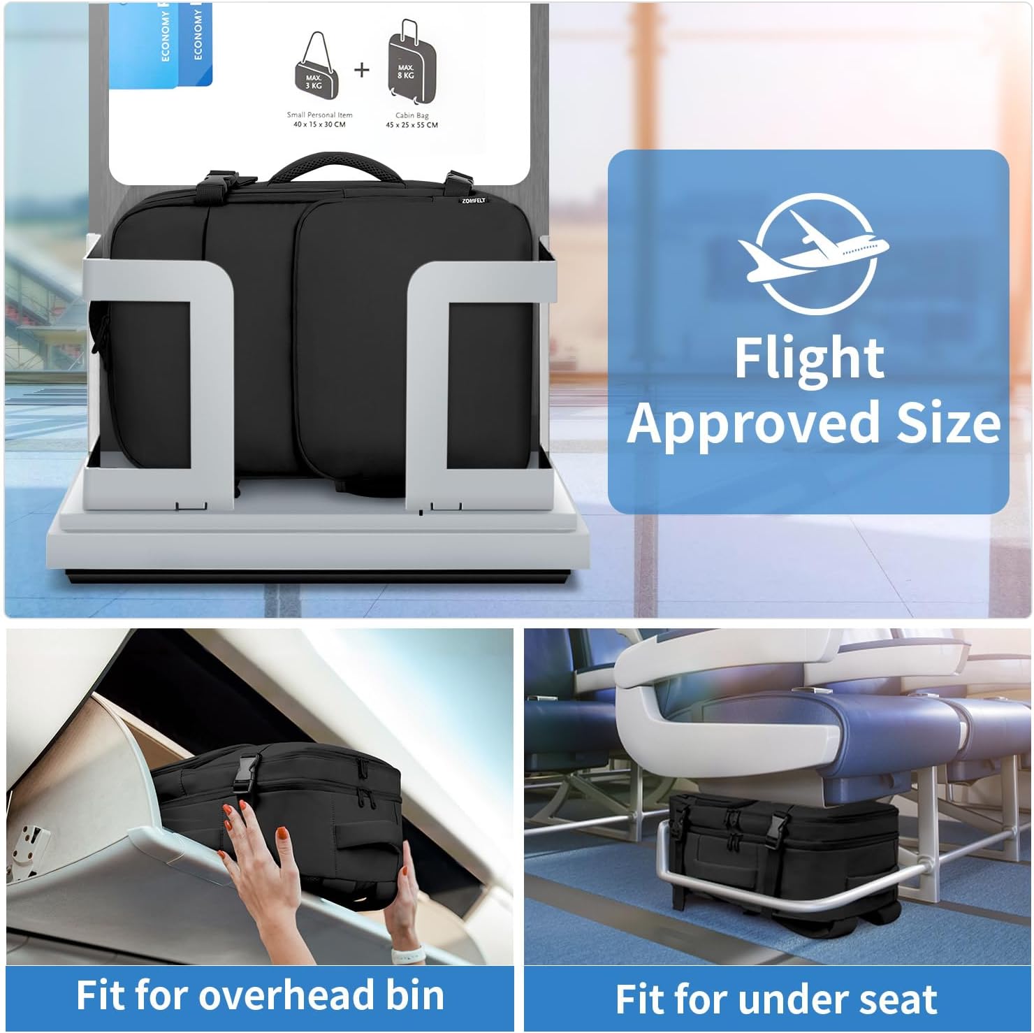 ZOMFELT Travel Backpack for Women Men, Carry on Backpack, TSA 15.6 inch Laptop Backpack Flight Approved, Personal Item Travel Bag Nurse Bag Casual Daypack for Weekender Business Trip, Black - Image 2