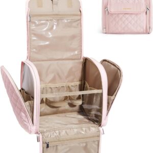 BAGSMART Travel Toiletry Bag, Large Capacity Cosmetic Bags for Women with Hanging Hook, Water-resistant for Toiletries Accessories Brushes Sponge, With Handle