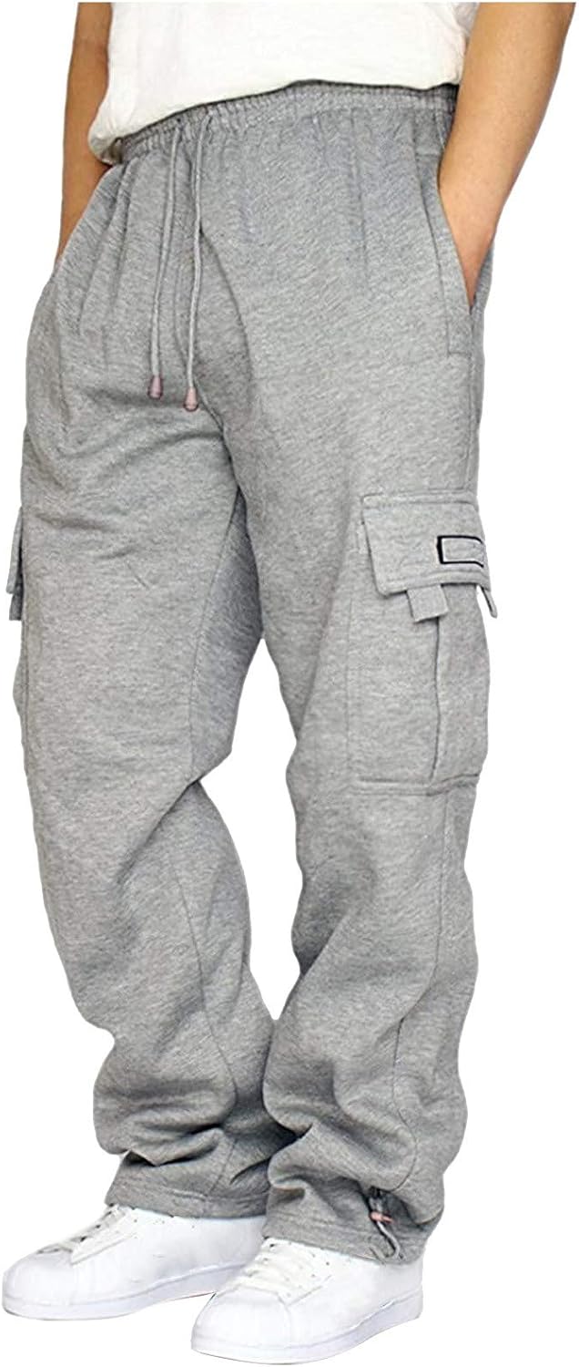Men's Heavyweight Fleece Cargo Sweatpants Stretch Elastic Waist Athletic Workout Jogger Pants Drawstring Sport Trousers - Image 2