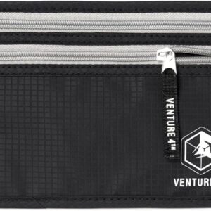 VENTURE 4TH Travel Money Belt - Slim Passport Holder RFID Blocking Travel Pouch to Protect Cash, Credit Cards and Travel Documents (Black)
