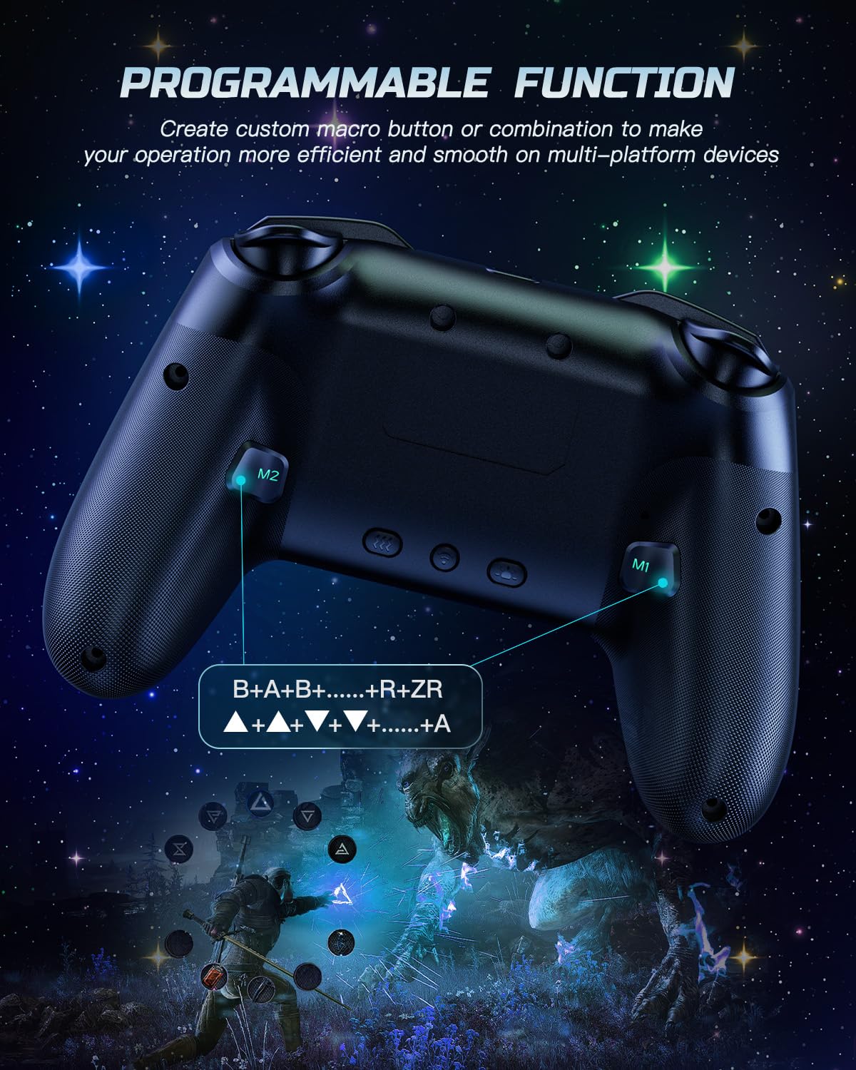 VOYEE Switch Controller, LED Star Wireless Pro Controllers Compatible with Switch 2/Lite/OLED, Multi-Platform Windows PC with 9 Colors Colorful RGB Lights/Programmable/Vibration/Turbo/Wakeup - Image 4