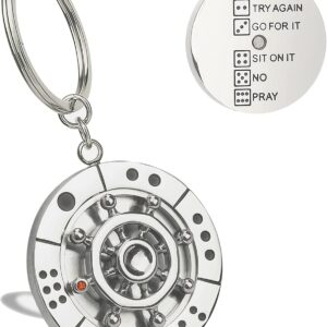 Stainless Steel Spinning Key Chain Fidget Key Ring Unique Gift Dice Gaming Stress Reliever Decision Maker Novelty Gift for Her Him