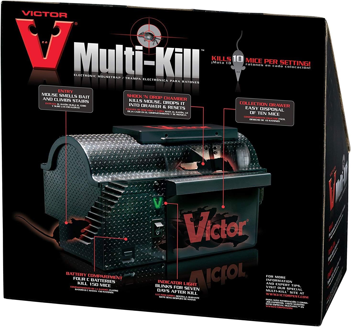 Victor M260 Indoor Multi-Kill Humane Electronic Mouse Trap - No Touch, No See Electronic Instant Kill Mouse Trap – Kills & Holds Up to 10 Mice Per Setting - Image 7