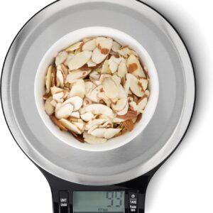 Amazon Basics Digital Kitchen Scale with LCD Display, Batteries Included, Weighs up to 11 pounds, Black and Stainless Steel