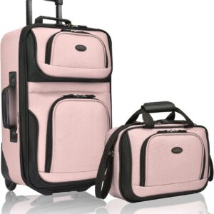 U.S. Traveler, Rio Rugged Fabric Expandable Upright Rolling Carry-on Luggage Set w/Tote Bag, Pink, 2-Piece (21/14)