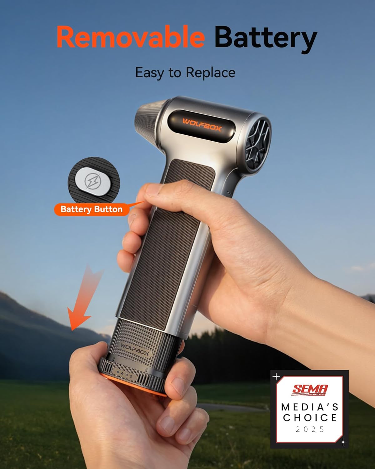 WOLFBOX MF200 Electric Air Duster with Removable Battery & 4 Nozzles, Cordless 3-Speed Adjustable Mini Blower for Computer Keyboard, Car Cleaning, Home, and Outdoor Use - Image 2