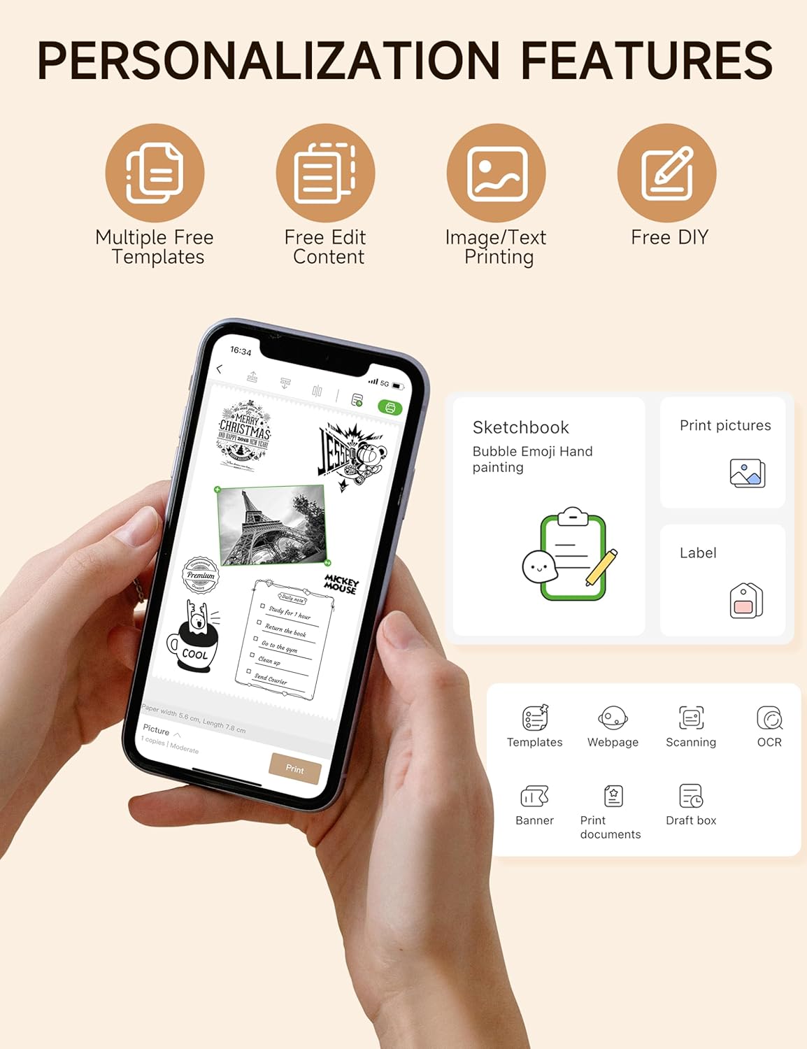 iDPRT Portable Sticker Maker Machine with 1 Roll Sticker Paper, Mini Printer Efficiently and Quickly, Thermal Printer for Study Notes, Pictures, DIY, Label, Free App with Multiple Templates, Grey - Image 8