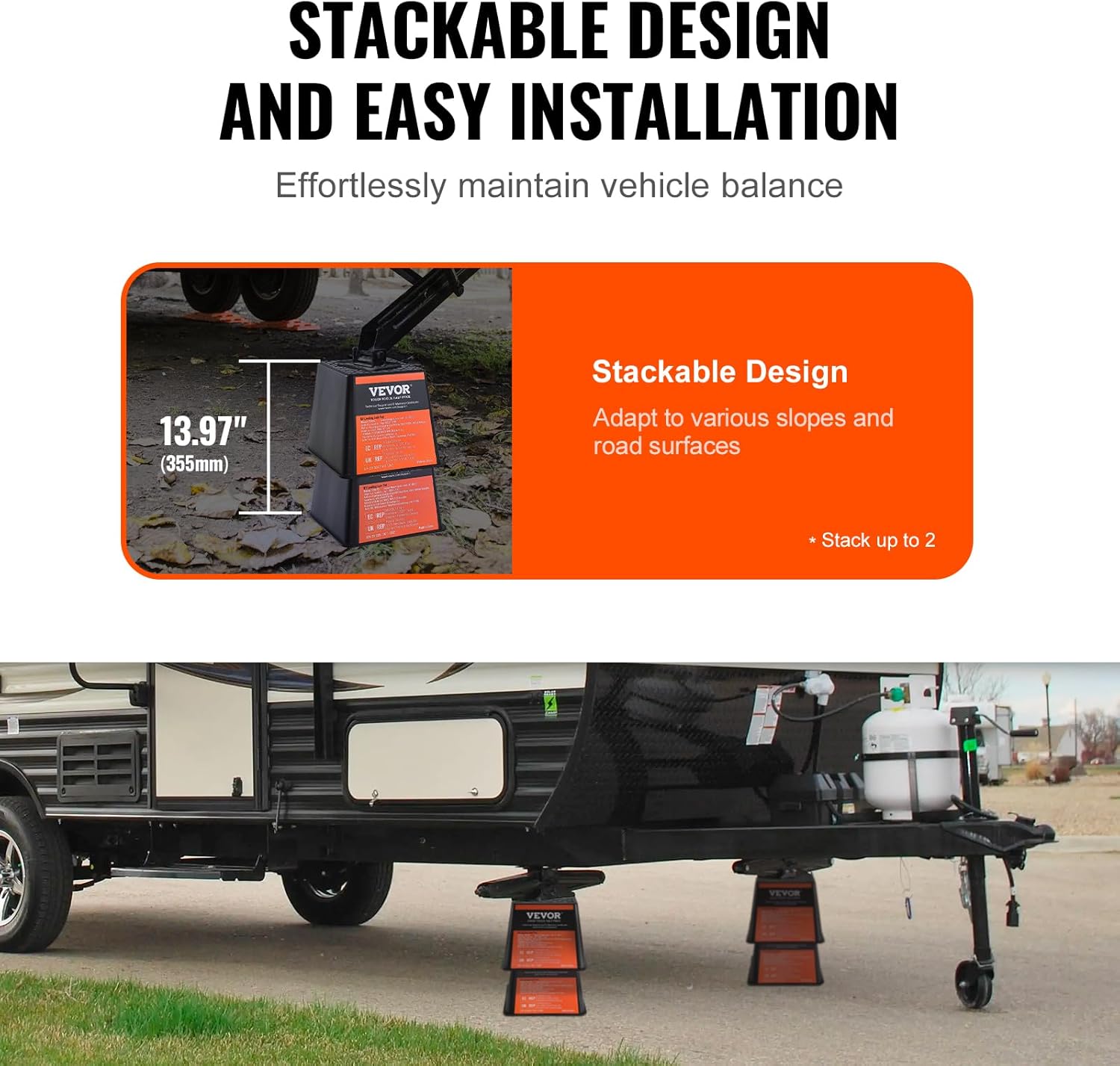 VEVOR Trailer Jack Block, 6000 lbs Capacity per RV Leveling Block, Polypropylene RV Camper Stabilizer Blocks, RV Travel Accessories Use for Any Tongue Jack, Post, Foot, 5th Wheels, 4-Pack - Image 5