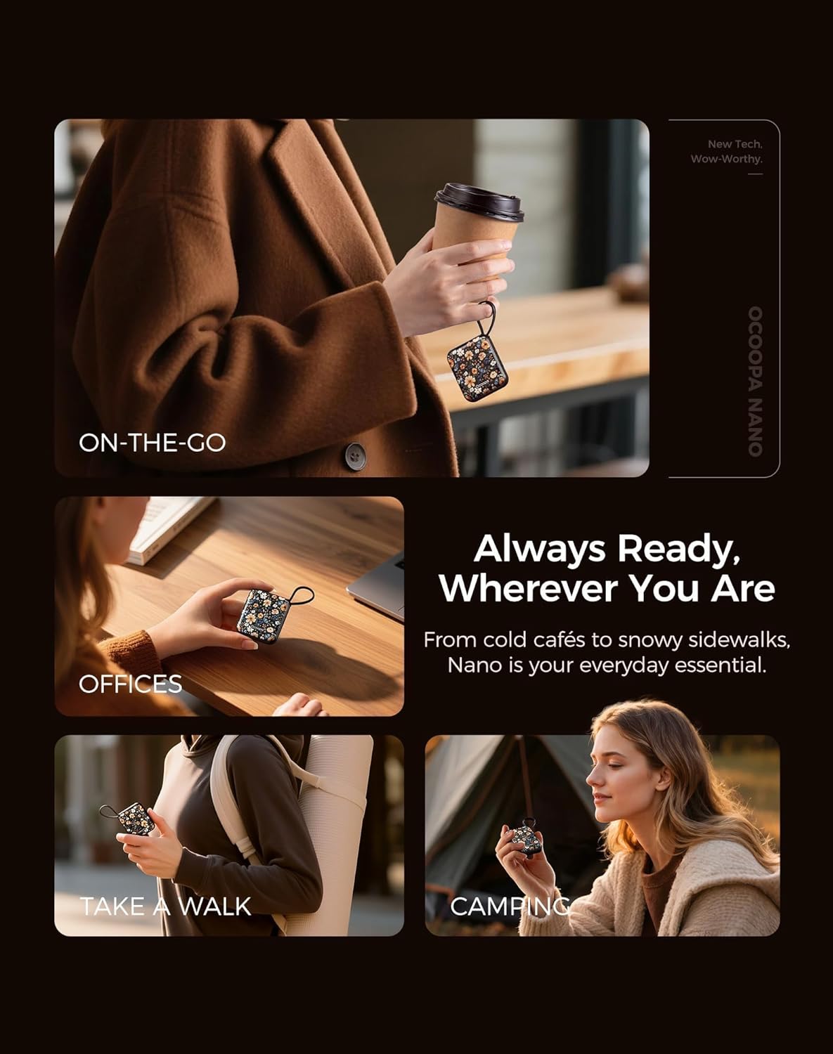 Ocoopa Hand Warmers Rechargeable UT5 Nano – Slim Electric Pocket Heater, Smart Temp Control, 14Hrs Battery, UL Safety, Artists in Bloom Design, Practical Gifts for Women, Christmas, Outdoor, Office - Image 6