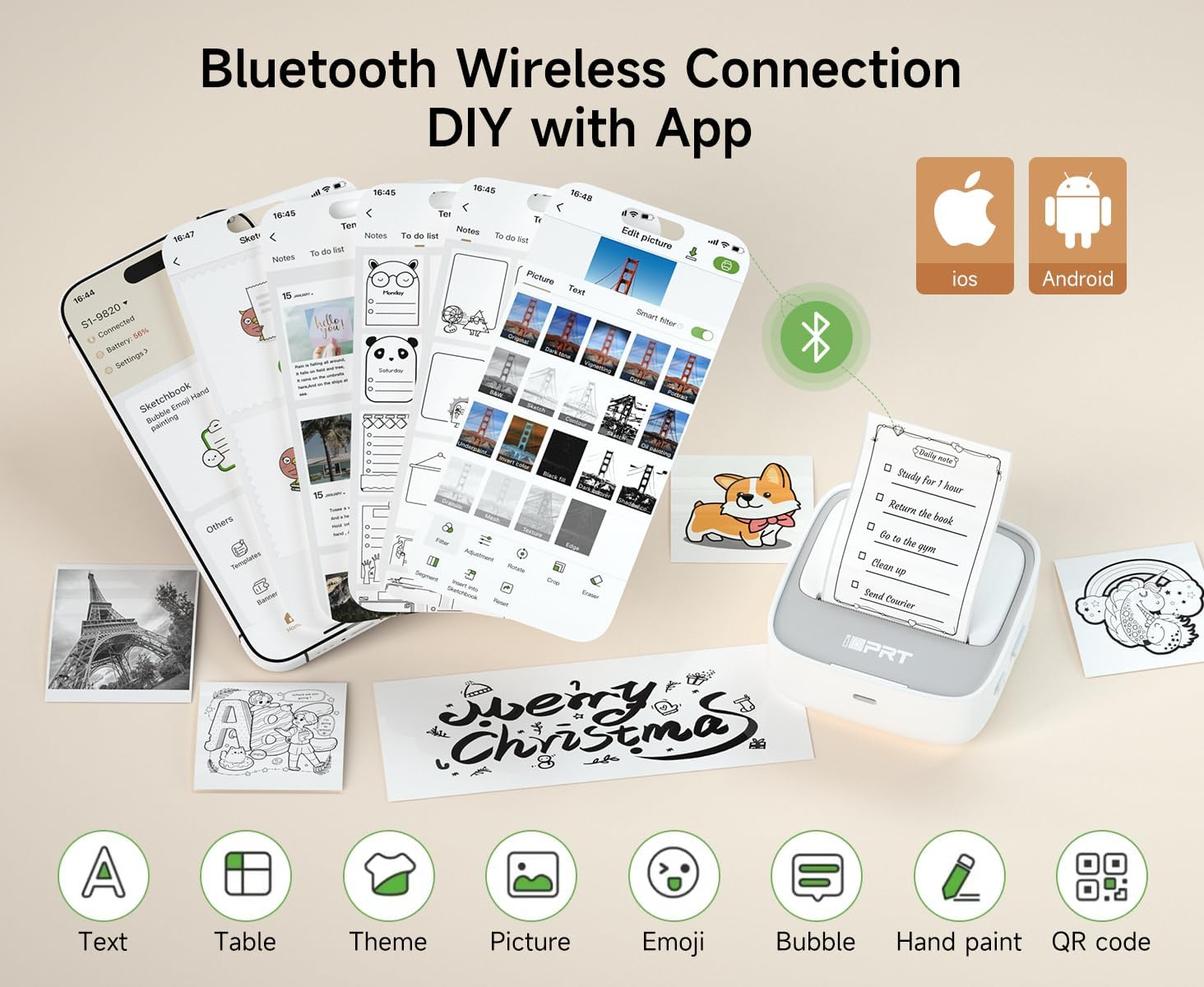 iDPRT Portable Sticker Maker Machine with 1 Roll Sticker Paper, Mini Printer Efficiently and Quickly, Thermal Printer for Study Notes, Pictures, DIY, Label, Free App with Multiple Templates, Grey - Image 2