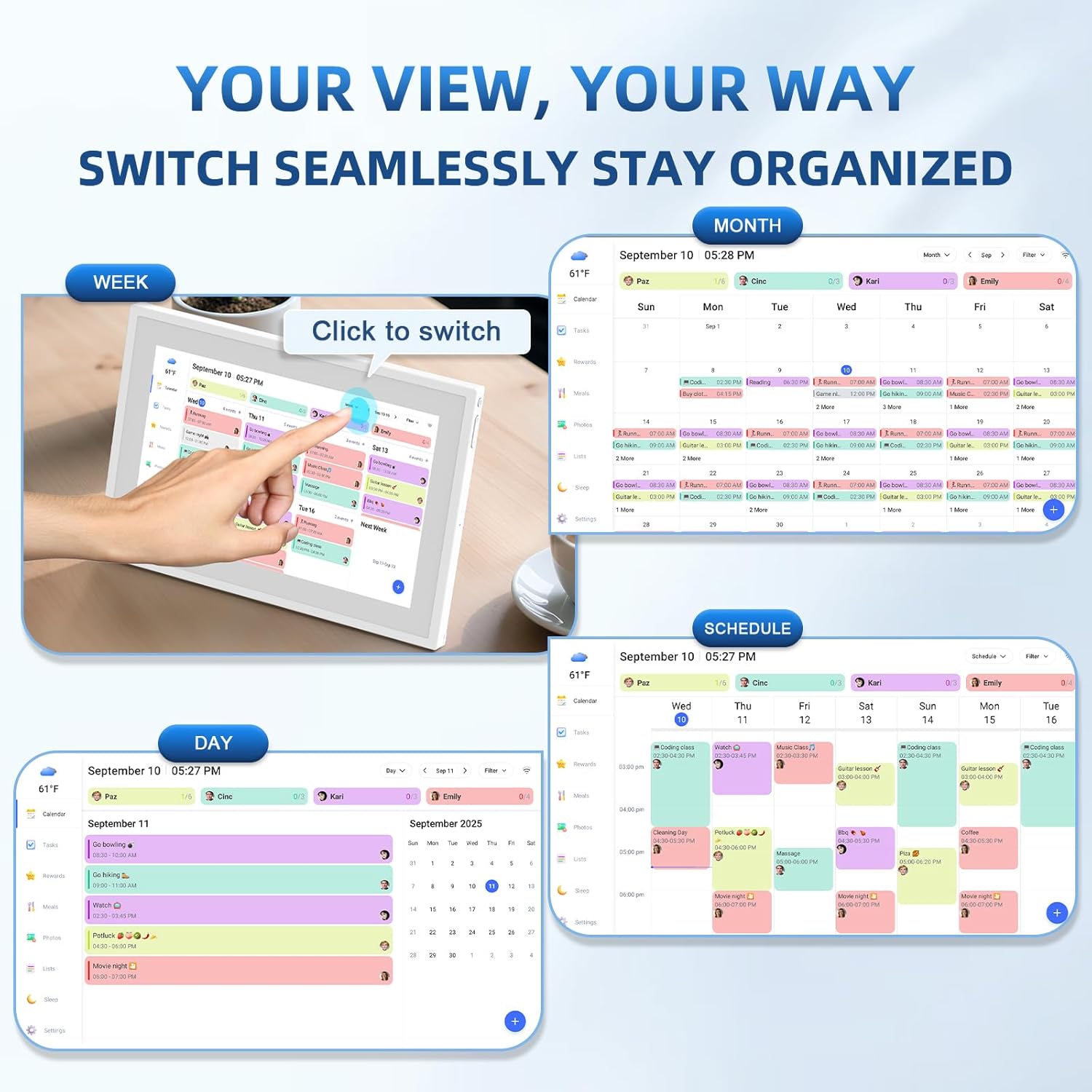 Calendar Digital 10.1 Inch, Digital Frame Combined Smart Touch Screen Electronic Wall Planner Family Organizer Chore for Family Schedules Gift for Mother Mom Women Grandpa - Image 6