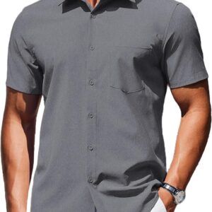 COOFANDY Mens Wrinkle Free Shirts 2025 Short Sleeve Casual Button Down Summer Dress Shirts