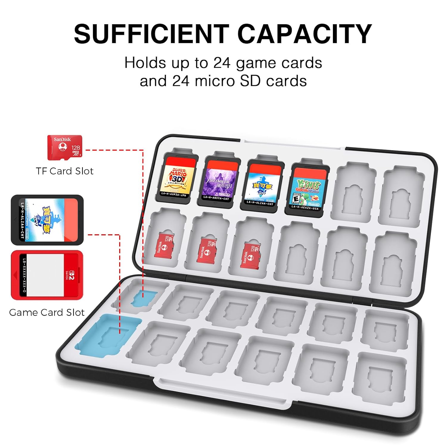 HEIYING Switch Game Card Case for Switch 2 & OLED & Lite,Portable Black Memory Storage Holder with 24 Game Card Slots and 24 Micro SD Cards Slots for Easy carrying - Image 2