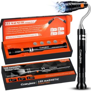 Magnetic Pickup Tool, Cosyjazz Magnetic Flashlight Telescoping Magnet with LED Flashlight and Extendable Neck, Cool Gadget Birthday Gifts for Men, Dad, Husband, Mechanic, Tech, Handyman